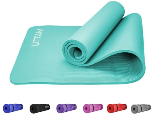 UTTAM Yoga Mat | Multi-Purpose Extra Thick Foam Exercise Mats | Stretching, Resistance Workout & Therapy – Pilates, Home & Gym Equipment Accessory for Men Women with Carry Strap (183 x 60cm) (Teal)