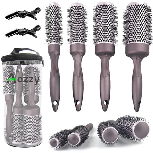 Aozzy Rundbürsten-Set zum Föhnen, Keramik Antistatische Lonen Haarbürste Rund Set Zum Föhnen, Rundhaarbürste Profi, Glätten Langer Kurzer Haare Nylonborsten Salon Styling Pinsel Friseur Werkzeuge