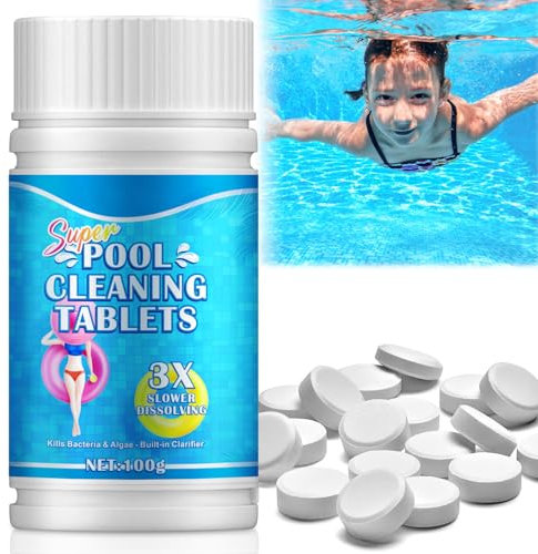 Chlorine Tablets for Swimming Pool 100PCS, Chlorine Granules for Hot Tub, Slow-Dissolving Multifunction Chlorine Tablets for Swimming Pools, Clearwater, Hot Tubs & Spas