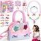 BGIUSQF 17 Stück Einhorn Handtasche Schmuckset für Mädchen - Geschenke, Taschen, Halsketten, Armbänder, Ringe, Haarnadeln