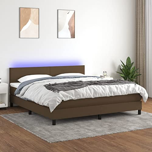 OHOOWOO Boxspringbett mit Matratze & LED Dunkelbraun 180x200 cm Stoff,Boxspringbett mit LEDBeleuchtung und hochqualitativer Matratze für entspannten Schlaf