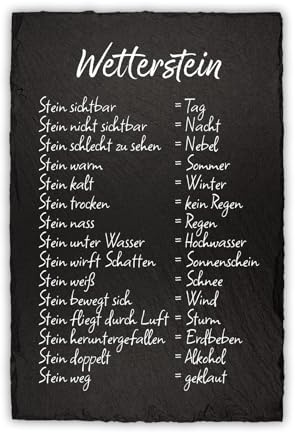 Finest Folia Wetterstein Wetterstation 20x30cm Schieferplatte für Garten Balkon Deko Schiefertafel Tafel beschriftet lustig Schild Stein Dekoration wetterfest RVX002 (Motiv 01, Schieferplatte)
