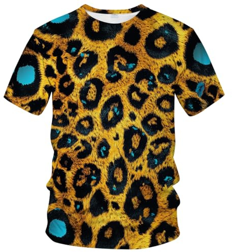 WHNBCW Novelty Men's 3D Leopard Print T-Shirt - Bold Animal Print Short Sleeve Tee,Gold,M