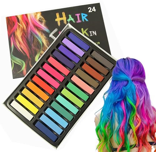 Temporanea Gesso, 24 Colori Temporanei Gesso Capelli Temporanea Non Tossici Lavabili, Pennarelli Non Nocivi per Capelli, Facilmente Lavabili, Senza Scombinare i Capelli ranfabang-1