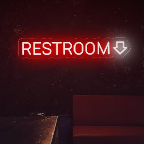Custom Direction Neon Sign, Restroom, Bathroom, WC Sign with Arrow, LED Neon Light for Business, Bar, Hotel, Shop, Mall, Easy Mount Decor, 19.7x3.6