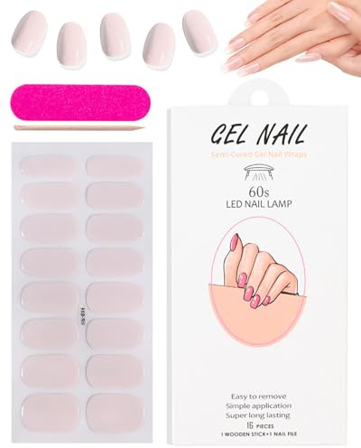 FUGLUS Pegatinas de Uñas Gel Semicurado,16 PCS Pegatinas Autoadhesivas para Nail Curado UV,Accesorios para Diseño de Uñas,Decoración de Nail DIY para Niñas y Mujeres Rosa