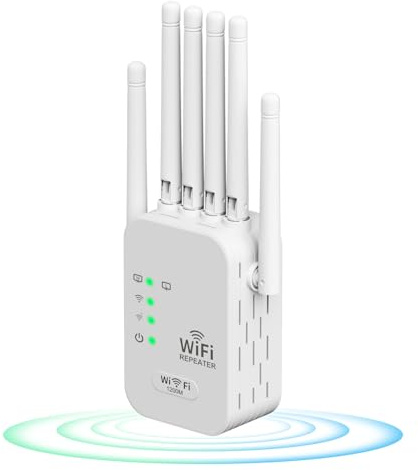 Custom Catch WiFi Extender 6 Antennes 1200Mbps 2025 Plus Rapide WiFi Booster Dual Band (5.8GHz/2.4GHz) WiFi Extenders Signal Booster pour la Maison, WiFi Repeater avec Port Ethernet