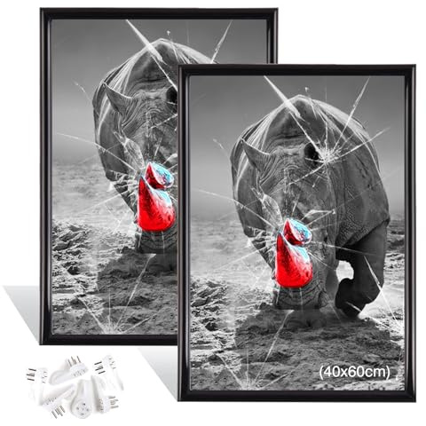 Dmyifan Set di 2 cornici 40×60 cm nere, portafoto con plexiglass, cornice per foto e poster montabile sia in verticale che in orizzontale | Picture Frame