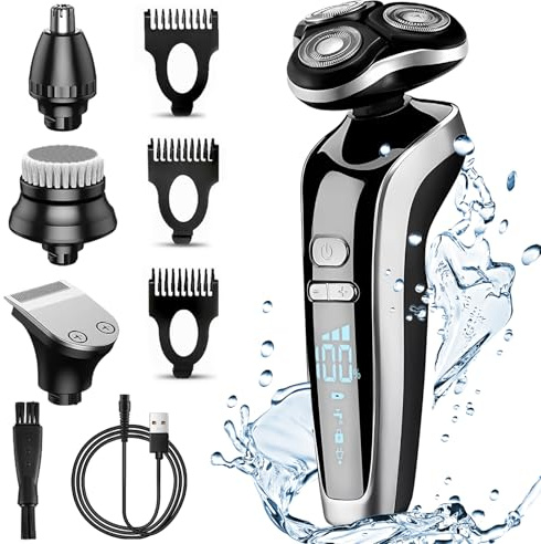 Anluomania Elektrorasierer, Rasierer Herren Elektrisch 4-in-1,Trimmer Bartschneider Wiederaufladbar Nass- und Trockenrasierer mit LED Anzeige Reiseschloss Haarschneider Nasenhaarschneider