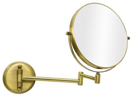 Nicesail vägg sminkspegel med förstoring 7 x sminkspegel borstad guld förstoringsspegel för badrum mässing, diameter 20 cm