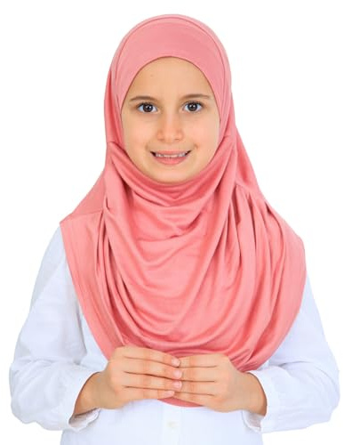 Prien redo att bära hijab för flickor, mjuk viskos en del muslimsk halsduk för barn, omedelbara islamiska kläder för kvinnor, huvudskydd för Ramadan, Eid, bön