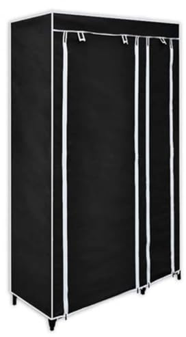 LoogCape Armoire pliable en tissu noir 110 x 45 x 175 cm avec portes coulissantes, armoire polyvalente pour chambre à coucher, cave, camping, peu encombrant, tube en acier robuste, porte enroulable