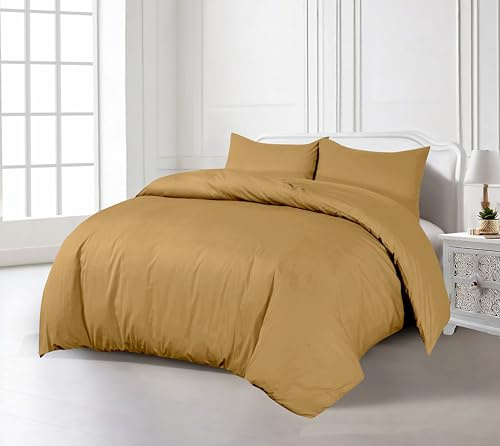 Crescent Collection Plain Duvet Cover With Pillowcase Percale Quilt Cover Bedding Set (Natural, King)