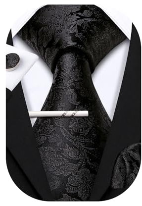 Barry.Wang Herren Krawatten Set Klassische Einfarbig Seiden-krawatte Einstecktuch Manschettenknöpfe Krawattenklammer für Hochzeit Party