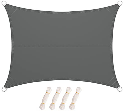 LARMNEE 4 x 6 m PES Vela de Sombra, Toldo Resistente y Transpirable, protección Rayos UV Impermeable, para Jardín, terraza y balcón, Gris Ahumado EGY46SP02