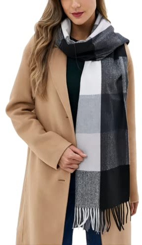 NLAND Bufanda Grande para Mujer Invierno - Pañuelo Cuello y Fular Suave y Cálido (Negro, Una Talla)