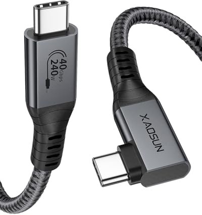 XAOSUN 240W USB4 for Thunderbolt 4 Kabel Winkel 1.8M,40Gbps PD3.1 Thunderbolt Kabel 90 Grad, 8K@60Hz & 4K@120Hz, USB Ladekabel Winkelstecker für iPhone 17/16/15 Pro/Max, Laptop, Monitor, PC