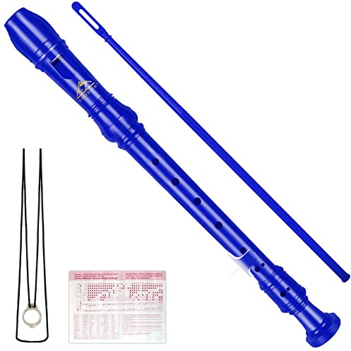 Eastrock 3 Pièces Flûte à bec de Style Allemand Soprano,Bleu Foncé | pour Débutants avec Tableau des Doigts, sac D'emballage, Repose-Pouce