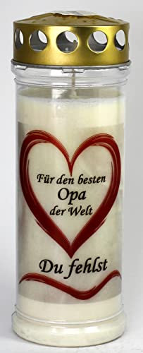 Kerzen Junglas - Grabkerze Opa mit 7 Tagen Brenndauer, (3944), schöne Grablichter mit Motiv, Grabkerzen mit Deckel wetterfest, Trauerkerzen, Friedhofskerzen