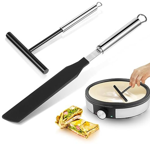 Crepes Verteiler und Spatel, 2 Stück Edelstahl Crepe Teigverteiler, Teigverteiler für Crepes, Crepe Maker für Zuhause Küche Backen Kochen Backwerkzeuge (Spachtel+ Teigverteiler)