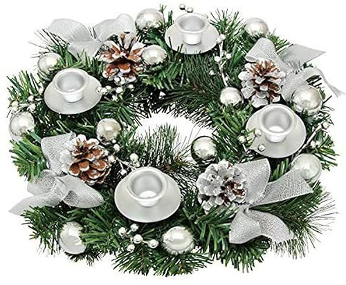 Artificial Christmas Wreath with Ribbon Pinecone - 12-inch Advent Candle Holder Ring for Decoration