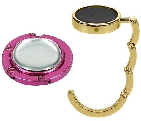 kwmobile Purse Hook for Table - Set of 2 Purse Holder - Folding Handbag Hanger - Portable Bag Holder - Bag Hooks for Desk - Table Hook Gold/Dark Pink