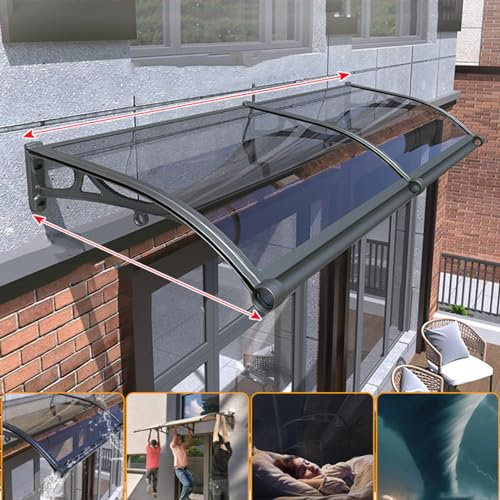 Auvent de Porte Fenêtres avec Évier,Toit Marquise en Polycarbonate Gris Cadre en Aluminium Gris,Marquise de Porte d'Entrée Contre PluieSoleil Protection UV (60 x 180cm)