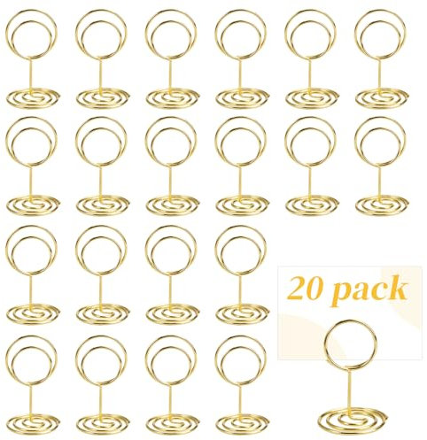 Jinsion 20 Stück Tischkartenhalter Gold,Menükartenhalter Gold,Gold Metall Hochzeit Tischkartenhalter,Kartenhalter Tisch,Fotohalter Gold,Tischnummern Halter Gold für Hochzeiten Party Restaurant Tisch