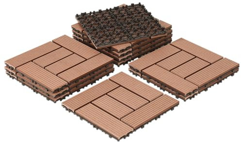 Ollewiellan 66 Stück WPC Terrassenfliesen, 30x30cm Balkon Bodenfliese,WPC Fliesen mit Klick-System,Balkonfliesen in Holzoptik,Terrassendielen Wasserfest für Terrasse,für 6m²,Braun