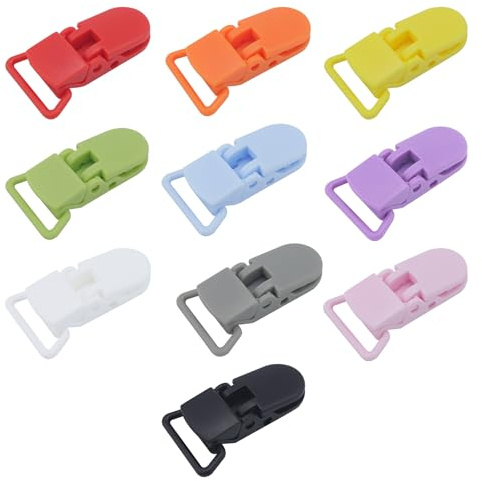 50-Pack Pacifier Clip Replacement Ends - BPA-Free Plastic Fasteners for DIY Baby Crafts, Sewing Bibs & Blankets Straps (10 Color)