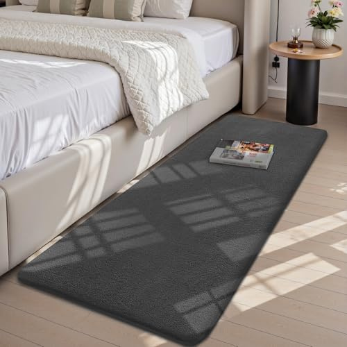 Treeboy Rugs Living Room 60x200cm,Dark Grey Shaggy Fluffy Rug,Short Pile Soft Runner Rugs,Anti-Slip Washable Area Rug for Bedroom,Modern Floor Carpets for Kids Living Room Hallway Entryway