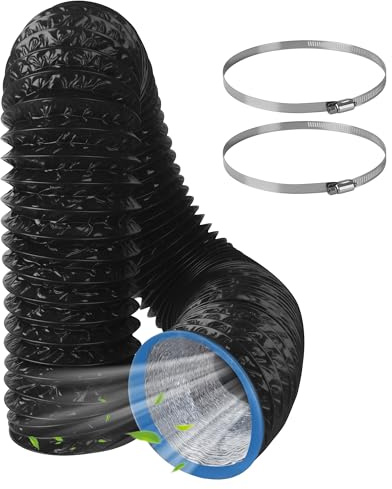 Abluftschlauch Ø150mm, 3M PVC Flexrohr mit 2 Edelstahl Schlauchschellen, Flexibler Lüftungsschlauch für Mobile Klimaanlage, Trockner, Dunstabzugshaube und Belüftungssystem