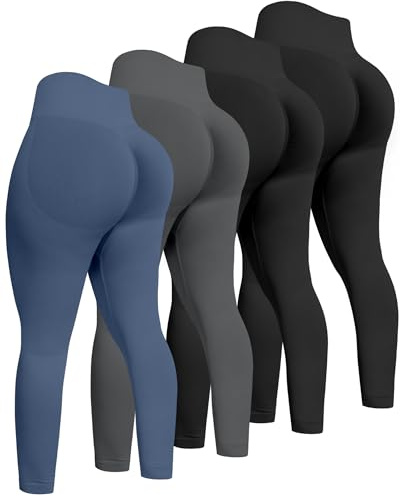 ATHVOTAR Workout Gym Leggings Women, High Waisted Seamless Butt Lifting Scrunch Butt Sports Leggings Black/Black/GrayNavy M