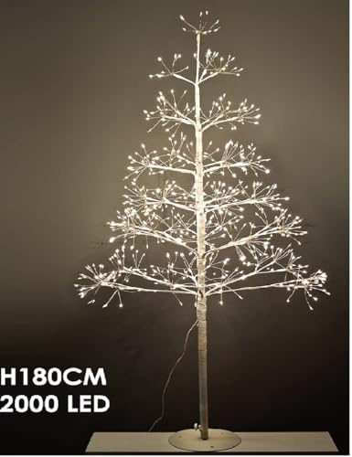 Albero Luminoso 2000 LED Bianco Caldo H180 cm – Albero di Natale Moderno Decorativo da Interno Esterno – Struttura Metallo Rivestita Bianco – Illuminazione Natalizia