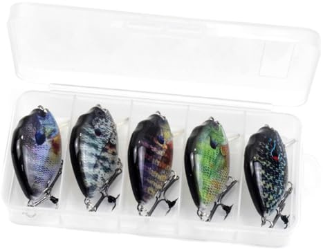 ERYUE Leurres de Pêche 5 Pièces Mini Wobbler Crankbait Durable avec Boîte à Matériel pour Les Pêcheurs de Bar