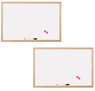 simpa Magnetic Dry Wipe Whiteboard with Wood Frame with Dry Wipe Pen & Magnets - 30cm (W) x 40cm (H). Set of 2