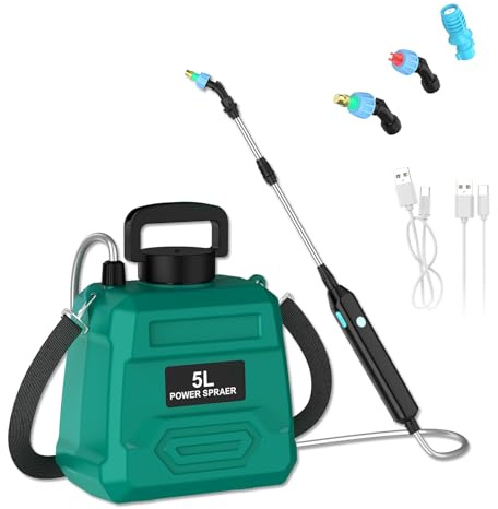 Pompa Irroratrice a Batteria 5L, Spruzzatore Elettrico da Giardino 1800mAh, 2 Modalità & Lancia Telescopica, Spruzzino Automatico per Piante, Diserbo e Prato (Verde)