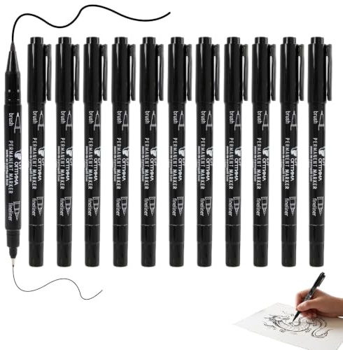 LifgWas Marqueur Noir Indélébile Double Pointe, 0,5mm + 1mm, Stylo Feutre Permanent Pointe Fine, Marqueur Indélébile pour Verre, Pierre, Bois, Métal, Noir