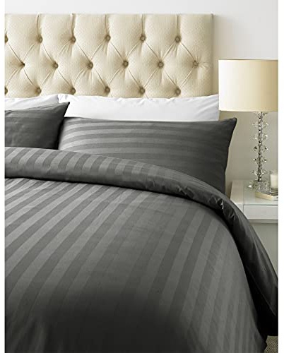 Luxurious 800 Thread Count Cotton Rich Satin Stripe Duvet Bed Cover with Housewife Pillowcases | 800 TC Hotel Striped Bedding (King/Steel Grey)