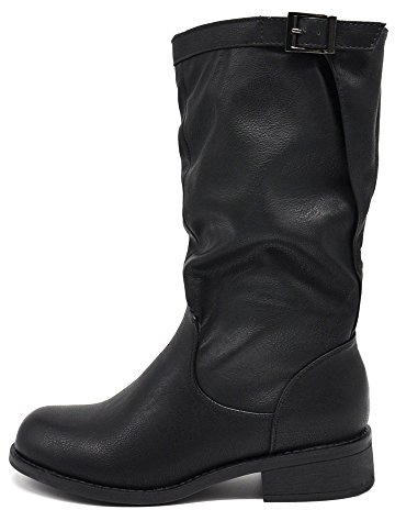 IF Fashion Stivali Stivaletti Biker Motociclista Arricciati Con Fibbia da Donna 991 nero N.36