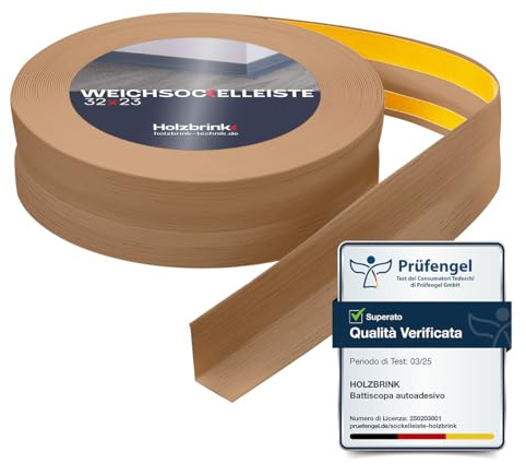 HOLZBRINK Weichsockelleiste selbstklebend PVC 32x23mm, 10 m | Küchenleiste Arbeitsplatte | Abschlussleiste selbstklebend für Badezimmer | Farbe: Eiche Hell