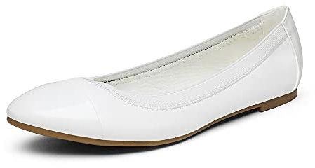 DREAM PAIRS Women's Sole-Flex White Ballerina Walking Flats Shoes Size 8 US/ 6 UK