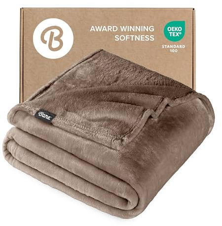 Bare Home Fleece Blanket - Full/Queen - Ultra-Soft Lightweight for Bed, Sofa, and Couch - Luxury Microplush - Cozy Warm Blanket (Full/Queen, Taupe)