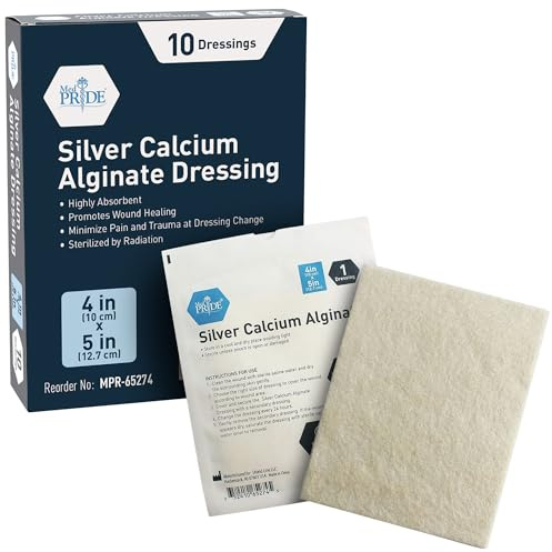 MED PRIDE Silver Calcium Alginate Wound Dressing, 10-Pack | Highly Absorbent, Nonstick, Seaweed, Easy Removal (4'' x 5'' Silver)