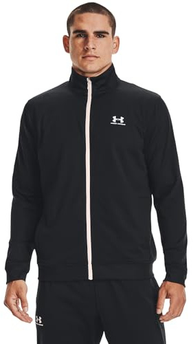 Under Armour Herren Sportstyle Tricot Jacket bequeme und warme Sweatjacke f r M nner schnell trocknende Sportjacke mit loser Passform, Schwarz (Black / Onyx White), 21 EU