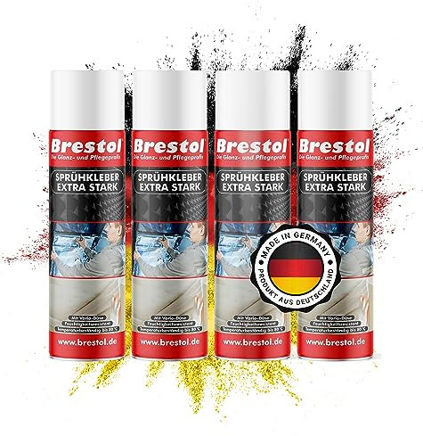 BRESTOL® Spray adhesivo extra fuerte – Spray adhesivo industrial con cabezal de pulverización ajustable – Secado rápido y dosificación precisa, espuma en aerosol, madera, metal, plástico, etc. 4 x 500