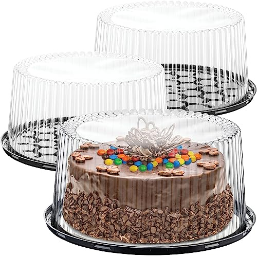 9 Plastic Disposable Cake Containers Carriers with Dome Lids and Cake Boards | 3 Round Cake Carriers for Transport | Clear Bundt Cake Boxes/Cover | 2-3 Layer Cake Holder Display Containers
