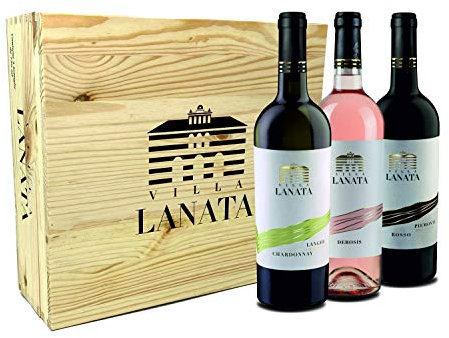 Villa Lanata Langhe Chardonnay + Piemont Rosato + Piemont Rosso Vin Italien dans Bois Cas 3 Bouteilles x 75 cl