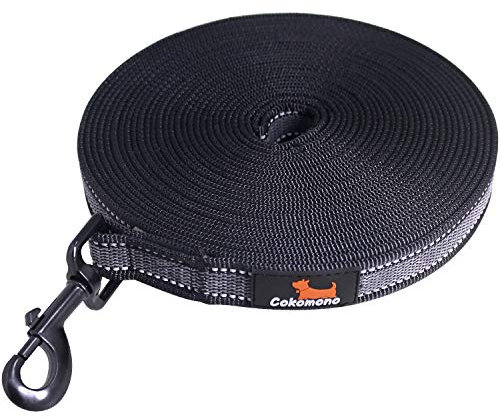 Cokomono Schleppleine für Hunde, 5m / 10m / 15m / 20m Robuste Hundeleine für Kleine bis Größe Hunde, Übungs- & Trainingsleine mit Refletoren, Handschlaufe und Aufbewahrungsbeutel, schwarz
