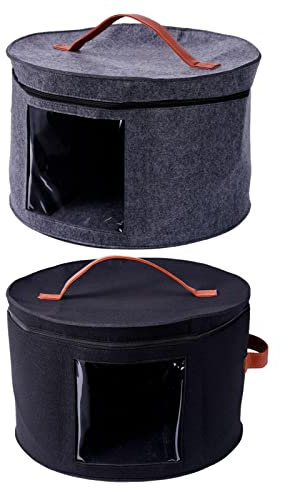 sadfd 2 Stück Hutschachtel Rund Mit Deckel, Groß Hutkoffer, Hutbox Pop Up Hut Aufbewahrungsbox, Runder Organizer Transparentem Dekorativer Schrank Organizer, 43cm, Grau und Schwarz
